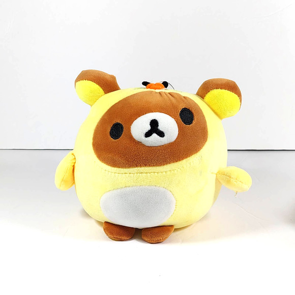 Rilakkuma Duck Outfit Round Yellow Brown Plush w/ Shiba Inu Bow Tie Plush SET - Picture 2 of 10